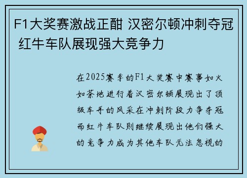 F1大奖赛激战正酣 汉密尔顿冲刺夺冠 红牛车队展现强大竞争力