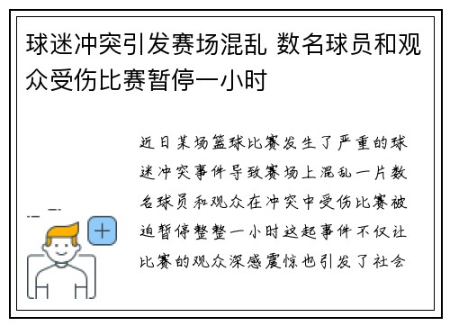 球迷冲突引发赛场混乱 数名球员和观众受伤比赛暂停一小时